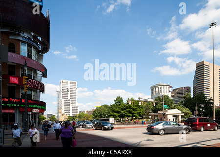 Intersection at Broad St and High St in downtown Columbus Ohio Stock Photo