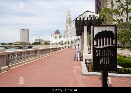 Downtown Columbus as seen from the Scioto Mile park. Stock Photo