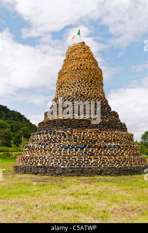 Very large bonfire made from wooden pallets Stock Photo