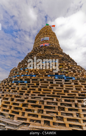Very large bonfire made from wooden pallets Stock Photo