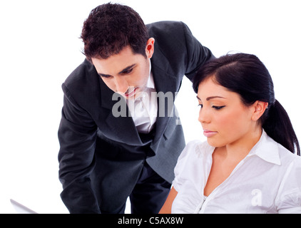 Closeup of corporate colleagues working on a isolated background Stock Photo