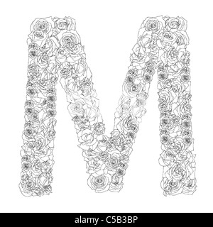 Flower alphabet of red roses, characters M Stock Photo