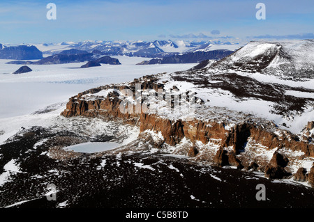 Aerial view of Battleship Promontory, Alatna Valley McMurdo Dry Valleys Antarctica Stock Photo