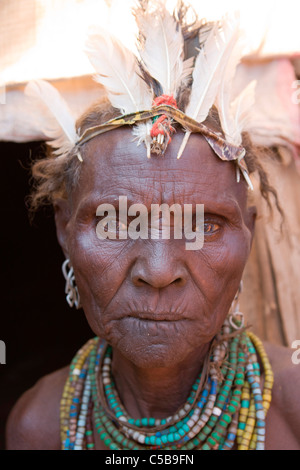 Portrait of a Galeb  tribeswoman at a village in the Lower Omo Valley, Southern Ethiopia, Africa. Stock Photo
