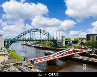 View of the River Tyne showing the Swing Bridge and Tyne Bridge with the Sage Gateshead behind, Newcastle upon Tyne,  UK Stock Photo