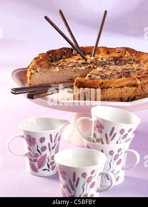 Cheese cake with chocolate, cut Stock Photo