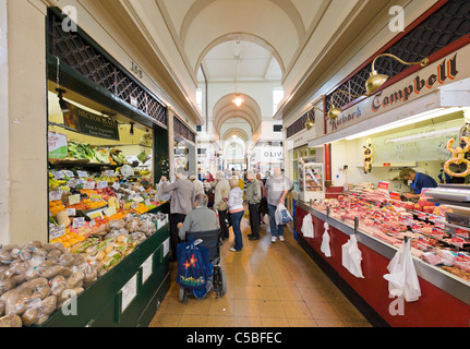Butchers and greengrocers stalls in the historic Grainger Market, Grainger Town, Newcastle upon Tyne, Tyne and Wear, UK Stock Photo