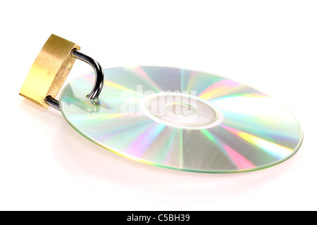 Lock with CD on a white background Stock Photo