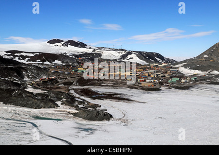 McMurdo Station United States Antarctic Program at Hut Point Ross Island McMurdo Sound Antarctica Stock Photo