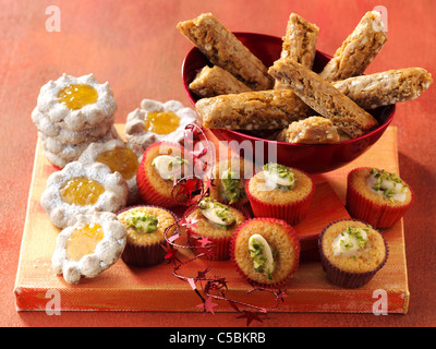 Ginger Japonais, Baseler cookies, almond pistachio muffins Stock Photo