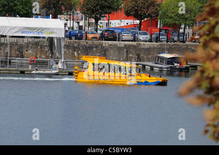 The Yellow Duckmarine Tourist Tour Vehicle Sailing In Albert Dock Liverpool Stock Photo