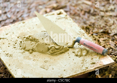 Bricklayers Trowel and Mortar Stock Photo