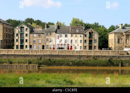 View across River Lune to buildings on St George's Quay, Lancaster, England, United Kingdom. Stock Photo