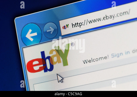 Part of ebay site in Internet Explorer browser on LCD screen. Stock Photo