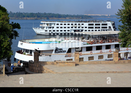 Tourist ship on Nile, Kom Ombo, Egypt Stock Photo