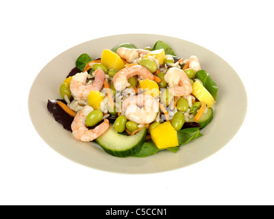 Fresh Healthy King Prawn and Mango Salad Served On A Plate With No People Stock Photo