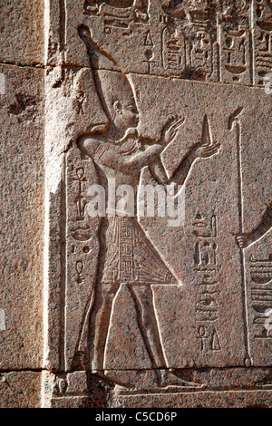 Alexander the Great as Pharaoh, pylon of the Temple of Khnum (late 4th century BC), Aswan Museum in Elephantine island, Egypt Stock Photo