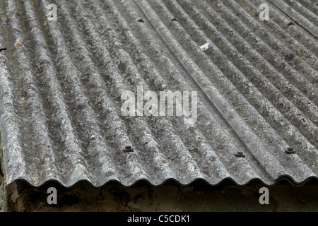 Corrugated asbestos roofing on a building in the U.K. Stock Photo
