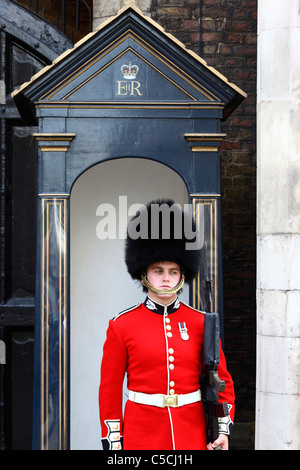 Scots Guard outside rear of Clarence House, Westminster, London, England Stock Photo