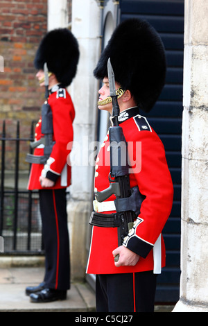 Scots Guards outside rear of Clarence House, Westminster, London, England Stock Photo