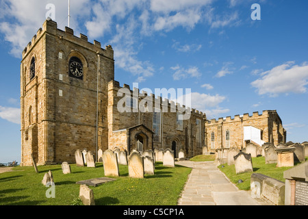 St Marys Church high on the clifftop overlooking the town of Whitby, North Yorkshire, UK Stock Photo