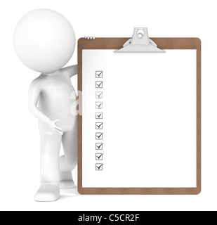 3D Little Human Character holding a Clipboard with Check Marks Stock Photo