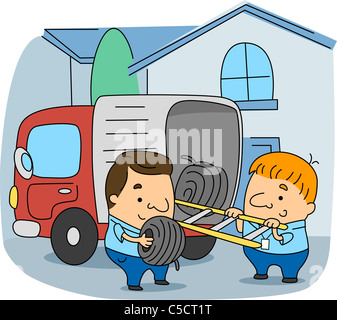 Illustration of Line Installers at Work Stock Photo