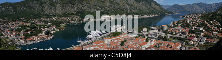 Kotor and Bay of Kotor, view from fort San Giovanni,  Montenegro, panorama Stock Photo