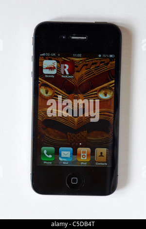 Iphone 4 showing icons for Vicinity and RedLaser apps isolated on white background, July 2011 Stock Photo