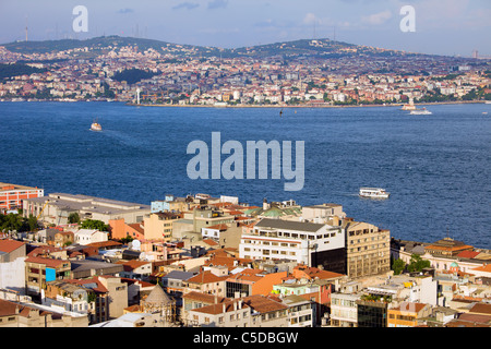 City of Istanbul in Turkey, Beyoglu district and Bosporus Strait Stock Photo
