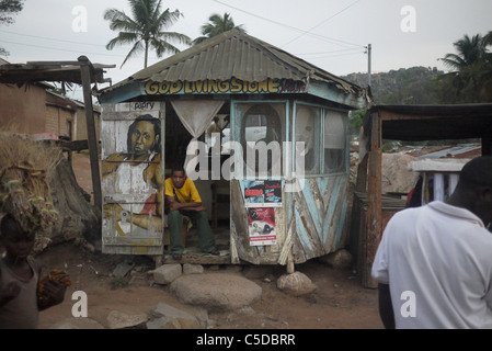 TANZANIA Street scenes in Mabatini, Mwanza. Small barners shop. photograph by Sean Sprague Stock Photo