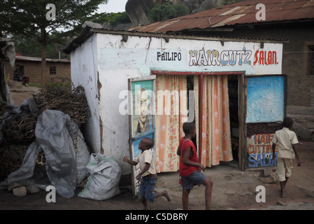 TANZANIA Street scenes in Mabatini, Mwanza. Barbers shop. photograph by Sean Sprague Stock Photo