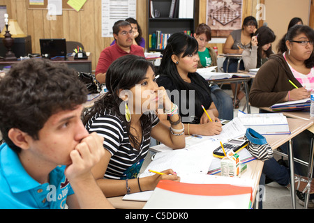 Students in a predominantly Hispanic area of South Texas listen during class at an Early college high school in Hidalgo, Texas Stock Photo