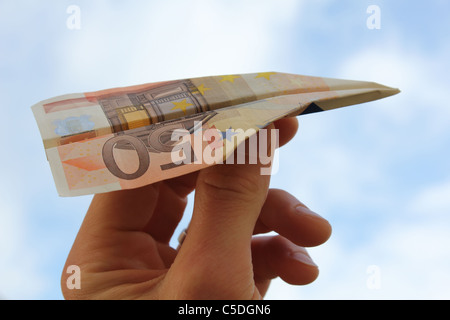 paper plane made from a 50 euro note Stock Photo