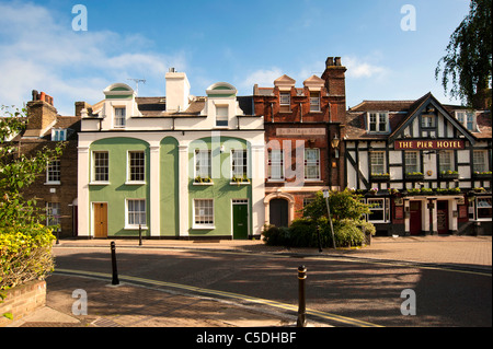 GREENHITHE, KENT, UK - JUNE 26, 2011:   Buildings along the High Street Including the Pier Hotel Ye Village Club Stock Photo