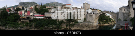 Mostar, Panorama, Old historic town and Old Bridge, Neretva River, Bosnia and Herzegovina Stock Photo