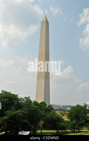 The Washington Monument is an obelisk near the west end of the National Mall in Washington, D.C. Stock Photo