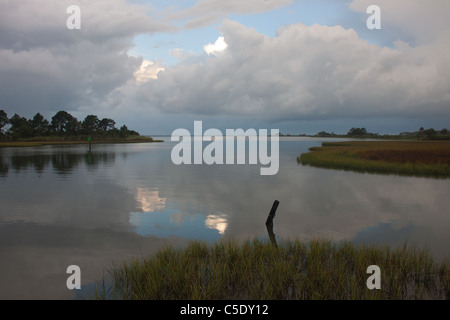 Thunderstorms approach on a summer morning near Apalachicola, Florida Stock Photo
