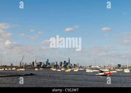 View of Melbourne city from Williamstown in Australia. Stock Photo