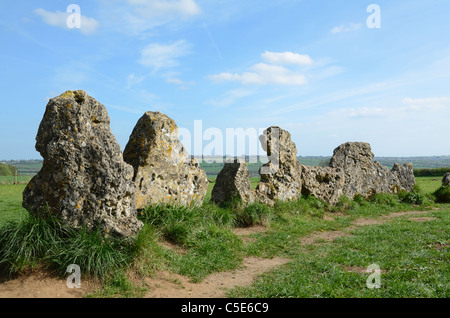 The King's Men Stone Circle (2500-2000BC), part of the Bronze Age or Megalithic Rollright Stones, Oxfordshire, England, UK Stock Photo