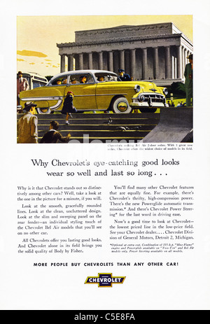 Original 1950s advert in American magazine advertising CHEVROLET cars Stock Photo