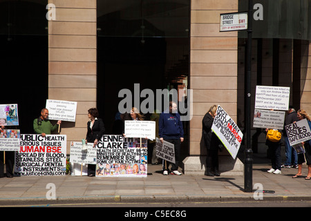 England, London, Westminster, Protesters campaigning outside the houses of Parliament. Stock Photo