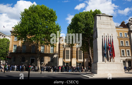 England, London, Westminster, Whitehall, the Cenotaph with protesters outside the Department for Health. Stock Photo