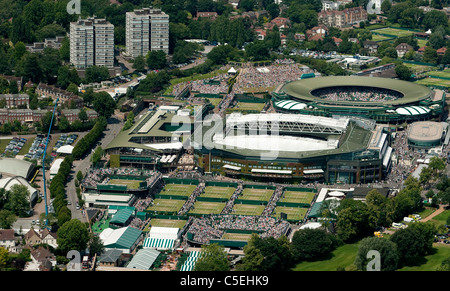 Aerial view of the All England Lawn Tennis Club during play at the 2011 Wimbledon Tennis Championships Stock Photo