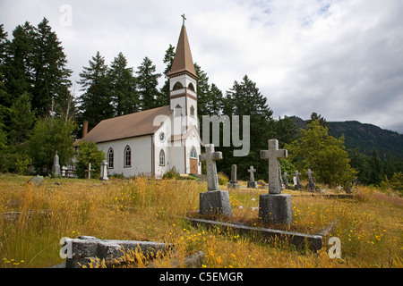 St. Ann's Church and Indian (first nation) cemetery or graveyard near Cowichan Bay, Vancouver, Island, British Columbia Stock Photo