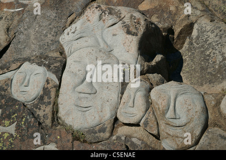 stone sculptures, Stone and Man project, Qaqortoq, Greenland (Danish name: Julianehab), largest town in South Greenland Stock Photo
