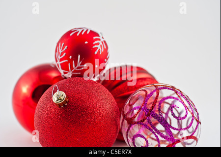 Bright Christmas decorations on white back ground. Stock Photo