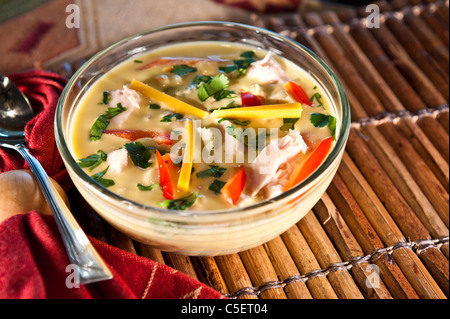 A bowl of yummy Ranchos de Taos Chicken Corn Chowder. Stock Photo