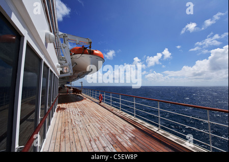 Promenade on Deck 7, Cunard Queen Mary 2 Cruise Liner crossing the Atlantic. Stock Photo