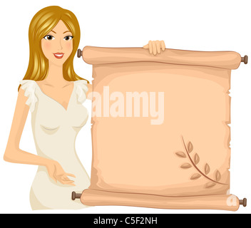 A Virgo Holding a Scroll With the Image of a Wheat Printed on it Stock Photo